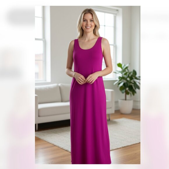 NWT LOFT RIBBED MAXI DRESS SIDE SLIT SMALL IN FUCHSIA - Picture 1 of 6